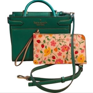 Kate Spade Staci Small Satchel Crossbody & Lucy garden strawberry Pink Wristlet